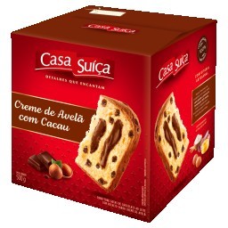 Panettone com Gotas de Chocolate ao Leite Recheio Creme de Avelã Casa Suíça Caixa 500g