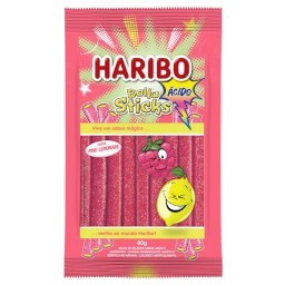 Bala de Gelatina Pink Lemonade Ácida Haribo Balla Sticks Pacote 80g	