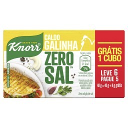 Caldo Tabletes Galinha Knorr Zero Sal Caixa 48g Leve 6 Pague 5 Unidades