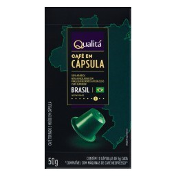 Café em Cápsula Torrado e Moído Brasil 100% Arábica Qualitá Caixa 50g 10 Unidades de 5g Cada