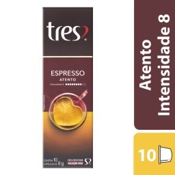 Café em Cápsula Torrado e Moído Espresso Atento Tres Caixa 80g 10 Unidades