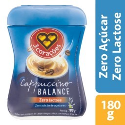 Cappuccino Solúvel Zero Lactose 3 Corações Balance Pote 180g