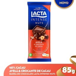 Chocolate 40% Cacau Avelã & Crocante de Cacau Lacta Intense Nuts Pacote 85g