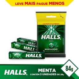 Bala Menta com 3 Unidades HALLS Pacote 84g