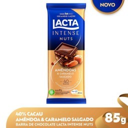 Chocolate 40% Cacau Amêndoas e Caramelo Salgado Lacta Intense Nuts Pacote 85g