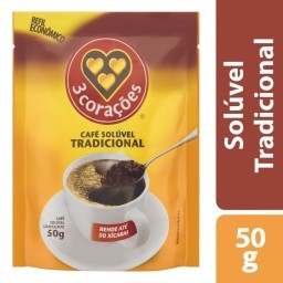 Café Solúvel Granulado Tradicional 3 Corações Sachê 50g