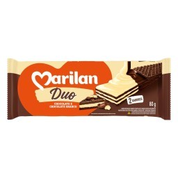 Biscoito Wafer Recheio Chocolate e Chocolate Branco Marilan Duo Pacote 80g