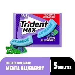 Chiclete Trident Max Menta Blueberry Sem Açúcar 16g -Embalagem com 5 unid.