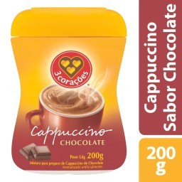 Cappuccino Solúvel Chocolate 3 Corações Pote 200g