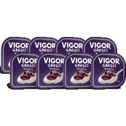 Kit com 8 Iogurte Vigor Grego Sabor Blueberry 100g