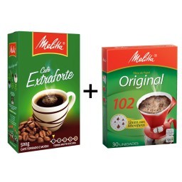 Kit MELITTA com Café à Vácuo Torrado e Moído Extra Forte Caixa 500g  +  Coador de Papel Aroma Max Nº