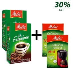 Kit MELITTA com 2 Café à Vácuo Torrado e Moído Extra Forte Caixa de 500g + 2 Coadores de Papel Nº 4 