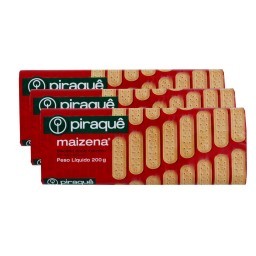 Kit com 3 Biscoito PIRAQUÊ Maizena Pacote 200g Cada