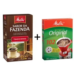 Kit MELITTA com Café à Vácuo Torrado e Moído Tradicional Sabor da Fazenda  Caixa 500g  +  Coador de 