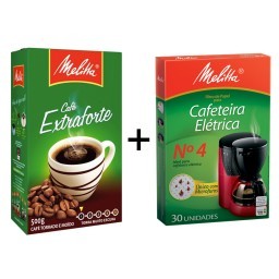 Kit MELITTA com Café à Vácuo Torrado e Moído Extra Forte Caixa 500g  +  Coador de Papel Nº 4 com 30 