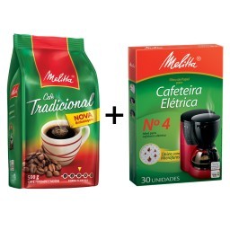 Kit MELITTA com Café à Vácuo Torrado e Moído Tradicional Pacote 500g  +  Coador de Papel Nº 4 com 30