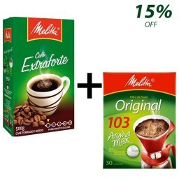 Kit MELITTA com Café à Vácuo Torrado e Moído Extra Forte Caixa de 500g + Coador de Papel Aroma Max N