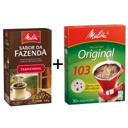 Kit MELITTA com Café à Vácuo Torrado e Moído Tradicional Sabor da Fazenda Caixa 500g  +  Coador de P