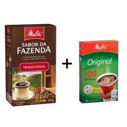 Kit MELITTA com Café à Vácuo Torrado e Moído Tradicional Sabor da Fazenda Caixa 500g  +  Coador de P