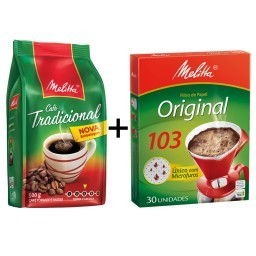 Kit MELITTA com Café à Vácuo Torrado e Moído Tradicional Pacote 500g  +  Coador de Papel Aroma Max N