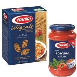 Kit BARILLA com Macarrão Italiano Integral Fusilli 500g + Molho de Tomate Toscana Vidro 400g