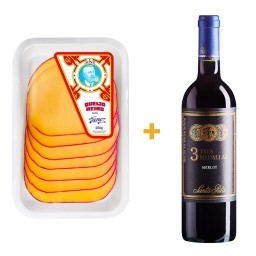 Queijo Reino Fatiado Jong 150g + Vinho Chileno Tinto Merlot Três Medallas SANTA RITA Garrafa 750ml