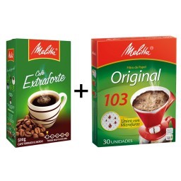 Kit MELITTA com Café à Vácuo Torrado e Moído Extra Forte Caixa 500g  +  Coador de Papel Aroma Max Nº