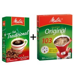 Kit MELITTA com Café à Vácuo Torrado e Moído Tradicional Caixa 500g  +  Coador de Papel Aroma Max Nº