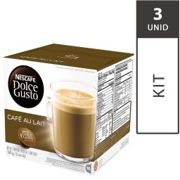 Kit com 3 Caixas de Cápsulas de Café Nescafé DOLCE GUSTO Au Lait com 16 Unid, Cada - Nestlé