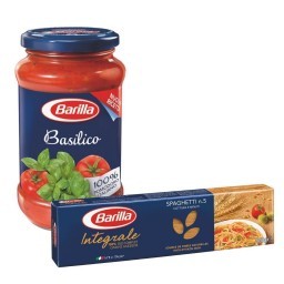 Kit BARILLA com Macarrão Italiano Integral Spaghetti Nº 5 500g + Molho de Tomate Basilico Vidro 400g