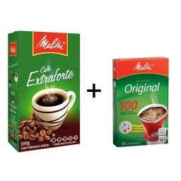 Kit MELITTA com Café à Vácuo Torrado e Moído Extra Forte Caixa 500g  +  Coador de Papel Nº 100 com 3