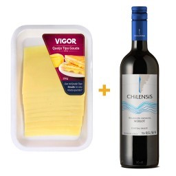 Queijo Gouda Fatiado Vigor 150g + Vinho Chileno Tinto Merlot CHILENSIS Garrafa 750ml