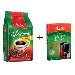 Kit MELITTA com Café à Vácuo Torrado e Moído Tradicional Pacote 500g  +  Coador de Papel Médio Nº 2 