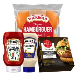 Kit 1 Ketchup Heinz Squeeze 397g + 1 Maionese Heinz Squeeze 390g + 1 Pão Para Hambúrguer Wickbold Sa