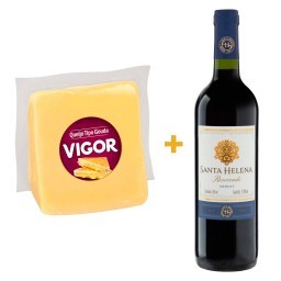 Queijo Gouda Vigor 200g + Vinho Chileno Tinto Meio Seco Reservado Santa Helena Merlot Garrafa 750ml