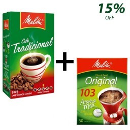 Kit MELITTA com Café à Vácuo Torrado e Moído Tradicional Caixa de 500g + Coador de Papel Aroma Max N