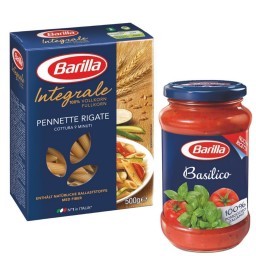 Kit BARILLA com Macarrão Italiano Integral Penne Rigate 500g + Molho de Tomate Basilico Vidro 400g