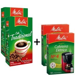 Kit MELITTA com 2 Cafés à Vácuo Torrado e Moído Tradicional Caixa 500g Cada + 2 Coadores de Papel Nº