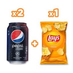 Kit Batata Frita Lisa Cheese Lays Pacote 86G + 2 Refrigerante Pepsi Black sem açúcar lata 350 ml