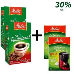 Kit MELITTA com 2 Café à Vácuo Torrado e Moído Tradicional Caixa de 500g + 2 Coadores de Papel Nº 4 