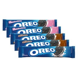 Kit com 5 Biscoito OREO 2 Sabor Morango + 2 Chocolate + 1 Baunilha 90g Cada