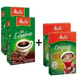 Kit MELITTA com 2 Cafés à Vácuo Torrado e Moído Extra Forte Caixa 500g Cada +  2 Coadores de Papel N