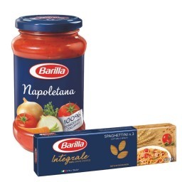 Kit BARILLA com Macarrão Italiano Integral Spaghetini Nº3 500g + Molho de Tomate Napolitana Vidro 40