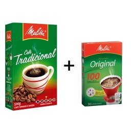 Kit MELITTA com Café à Vácuo Torrado e Moído Tradicional Caixa 500g  +  Coador de Papel Nº 100 com 3