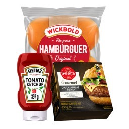 Kit 1 Ketchup Heinz Squeeze 397g + 1 Pão Para Hambúrguer Wickbold Sabor Original 200g + 1 Gran Angus