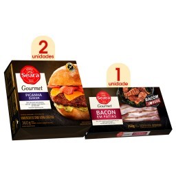 Kit com 2 Burger Seara Gourmet Picanha 360g + Bacon Em Fatias Seara Gourmet 250g