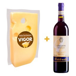 Queijo Emmental Vigor 145g + Vinho Italiano Tinto Chianti Docg VALDORELLA Garrafa 750ml