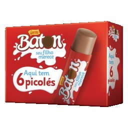 Pack Picolé Chocolate Garoto Baton Caixa 270g 6 Unidades