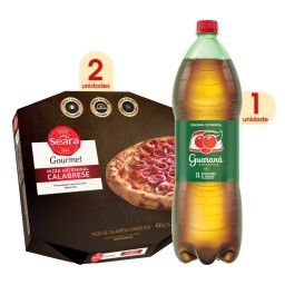 Kit com 2 Pizzas Seara Gourmet Calabresa 450g Grátis Guaraná Antarctica 2 Litros