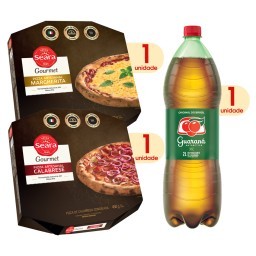 Kit com 2 Pizzas Seara Gourmet Sabor Margherita e Calabresa 450g Grátis Guaraná Antarctica 2 Litros